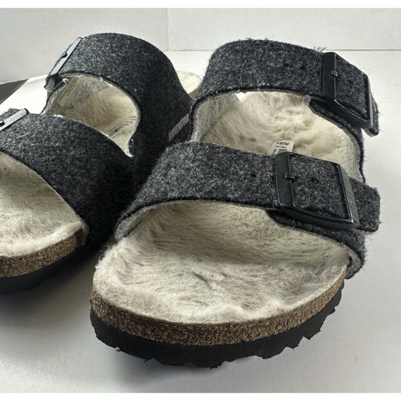 Birkenstock Arizona Shearling Sandal Charcoal Gray Cork Suede Women's 39 Size 8 - Picture 6 of 16